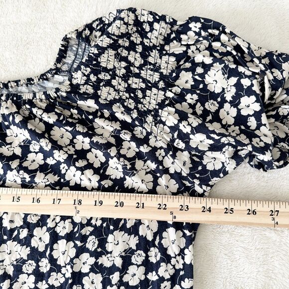 Lauren Ralph Lauren Blouse Women’s 1X Floral Peasant Navy Blue Top 3/4 Sleeve - Picture 7 of 8